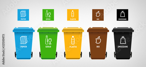 garbage can & vector icons segregation photo