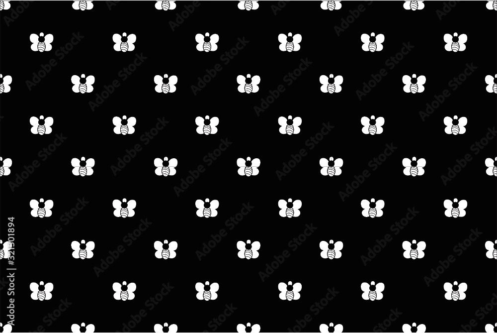 Seamless pattern with bee. Black background.