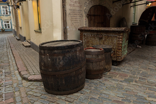 old barrels on the street of Riga
