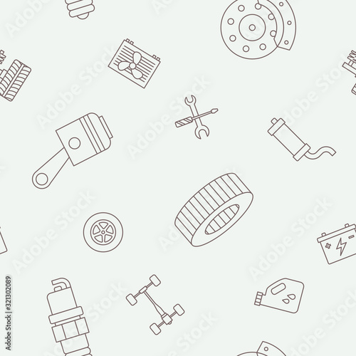 Car repair background - Vector seamless pattern of spare vehicle parts for graphic design