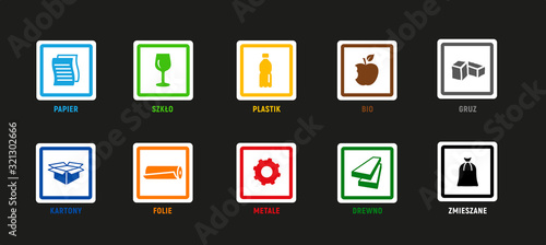 segregation of garbage different factions - icon set