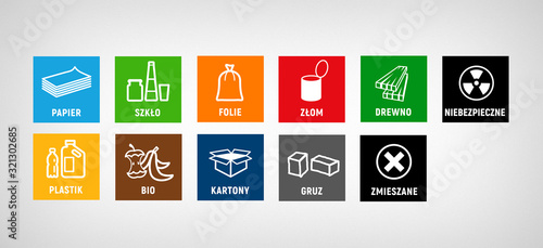 segregation of garbage different factions - icon set