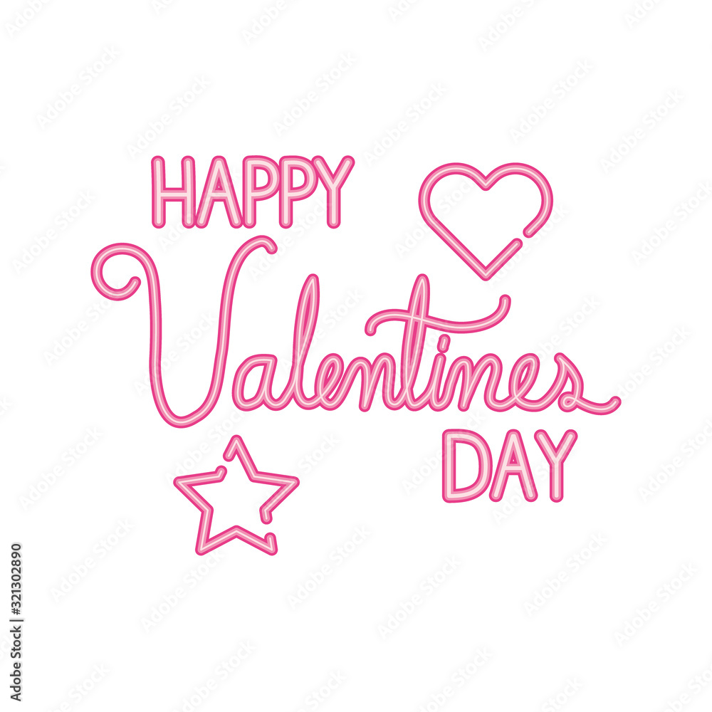 happy valentines day lettering with heart and star vector illustration design
