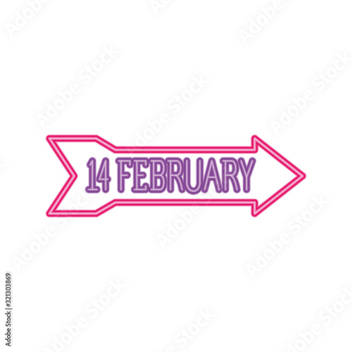 february 14 label in neon light, valentines day vector illustration design