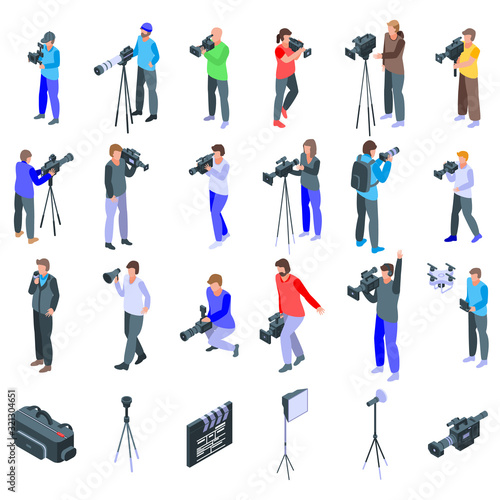 Cameraman icons set. Isometric set of Cameraman vector icons for web design isolated on white background