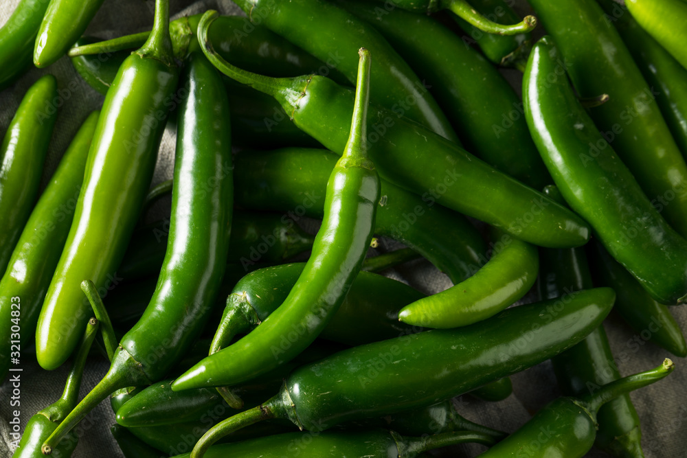 Raw Green Organic Serrano Peppers Raw Green Organic Serrano Peppers
