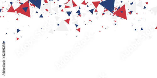 White background with red blue america color geometric triangle. Abstract background vector illustration with copy space.