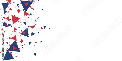 White background with red blue america color geometric triangle. Abstract background vector illustration with copy space.