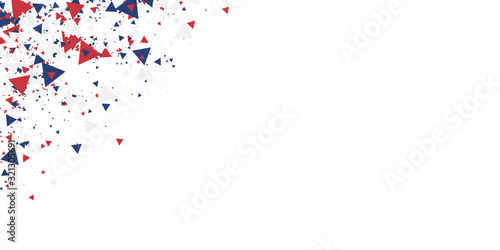 White background with red blue america color geometric triangle. Abstract background vector illustration with copy space.