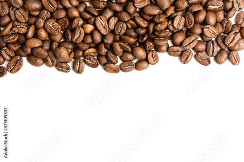 Coffee. roasted coffee beans isoleted on white background. top view