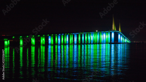 Skyway Bridge light display—verdant green