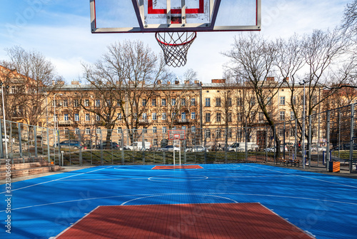 Street basketball court in the old center of Lviv, Ukraine