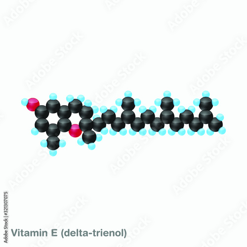 The molecule of vitamin E (delta-trienol). Vector illustration in 3d style, isolated on white background. © loopymouse