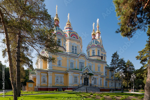Colourful wooden Zenkov (The Ascension) Cathedral in Panfilov Park in Almaty (Alma-Ata), Kazakhstan