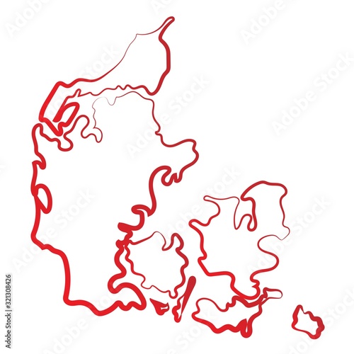 Denmark coloring the contour map. Vector background. Outline