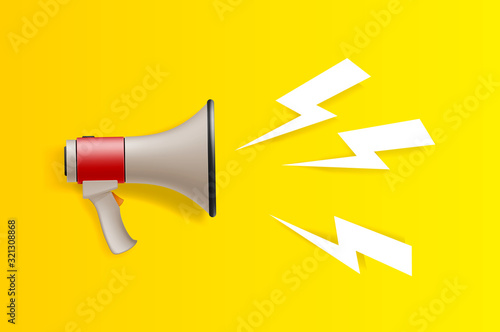 Advertisement Promo Marketing template with Loudspeaker Megaphone. Concept vector illustration.