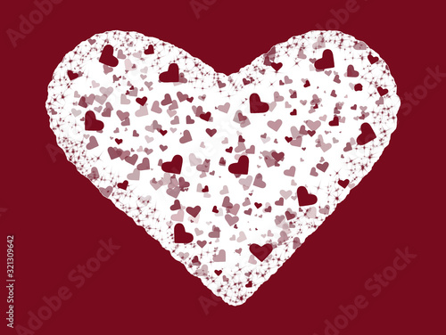 Abstract heart shape with a backdrop of red hearts on red for Valentines Day.