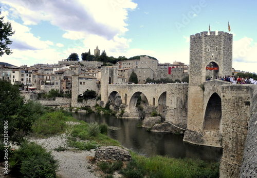 Medieval bridge in the town of Besal    Catalonia  Spain 