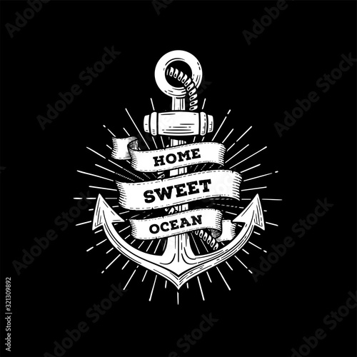 Anchor home sweet ocean black Vector illustration