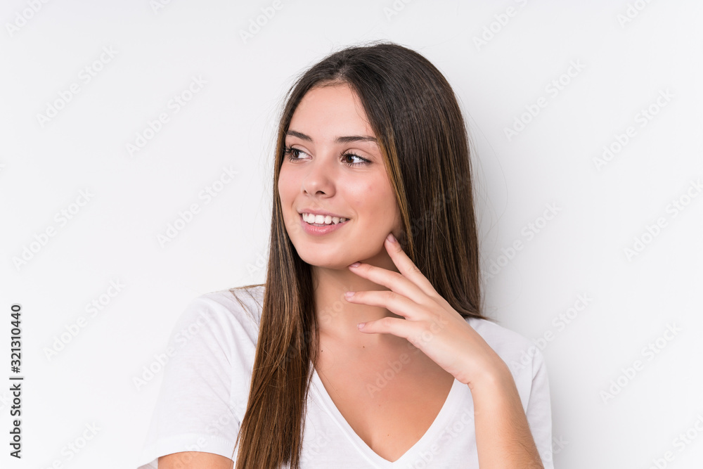 Young pretty caucasian woman face closeup isolated Young pretty caucasian woman face closeup isolated