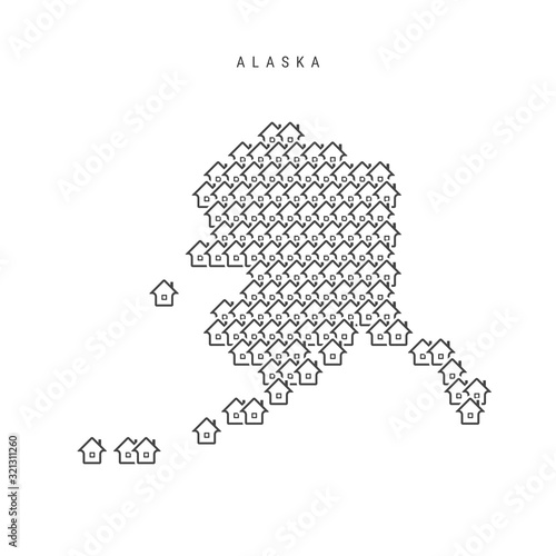 Alaska real estate property map. Icons of houses in the shape of a map of Alaska. Vector illustration