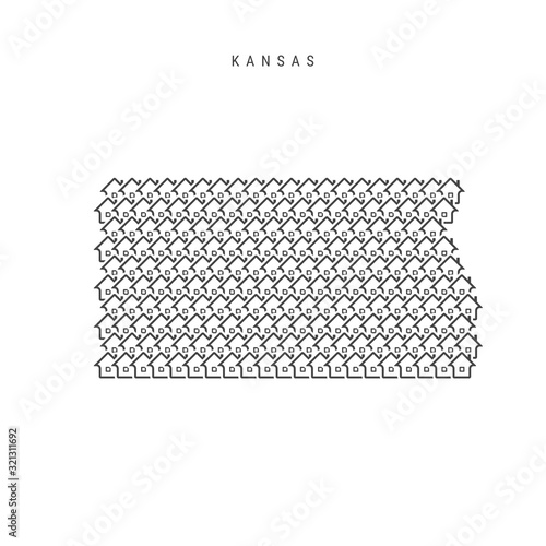 Kansas real estate property map. Icons of houses in the shape of a map of Kansas. Vector illustration