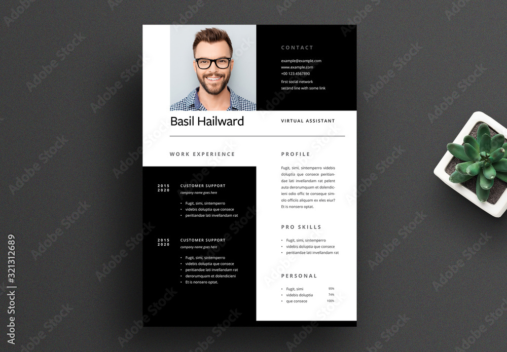 Minimalist Resume Layout with Black and White Accents Stock Template ...