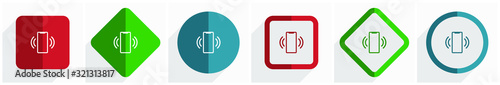 Mobile phone, smartphone icon set, flat design vector illustration in 6 options for webdesign and mobile applications in eps 10