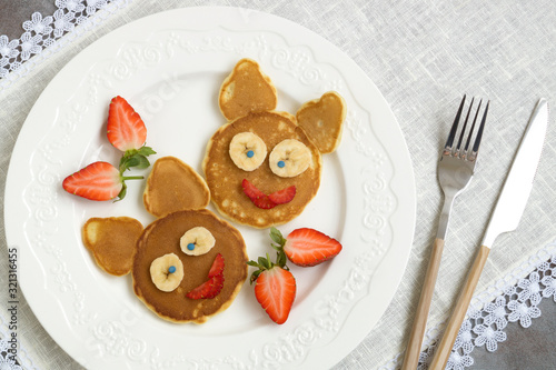 Funny bunny pancakes with fruits