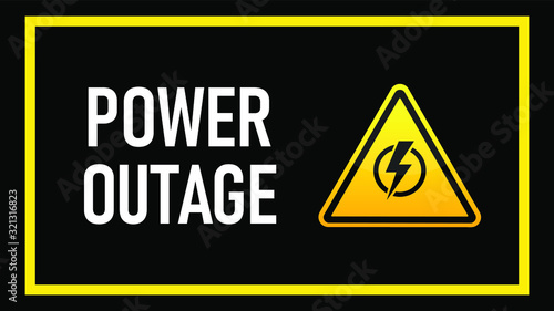Power outage warning. Yellow and black. Electricity triangle sign.
