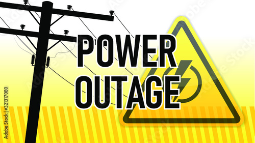 Power outage warning. Yellow and black with electric pillar silhouette . Electricity triangle sign