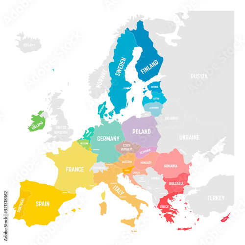 Colorful vector map of EU, European Union. Member states after brexit in 2020