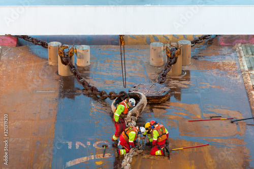 NORTH SEA, NORWAY - 2015 JANUARY 19. Anchor handling operation. Connection PCP to the rig chain.