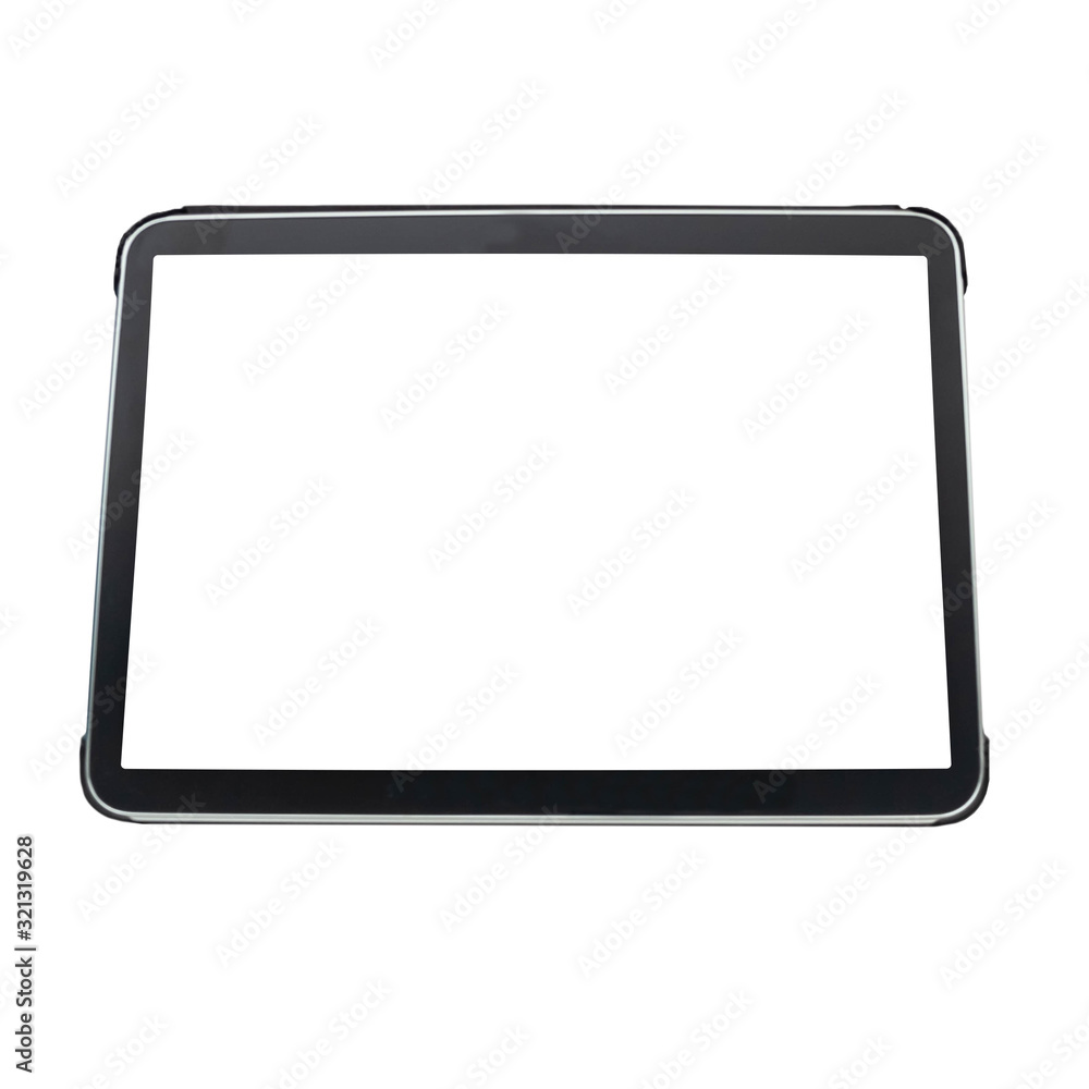 computer tablet with a white screen is tilted isolated on a white background computer tablet with a white screen is tilted isolated on a white background