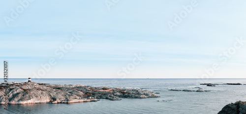 Panoramic view of small islands of archipelago along the coast of Southern Norway