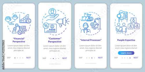 Financial perspective onboarding mobile app page screen with concepts. Human resources. Marketing walkthrough 4 steps graphic instructions. UI vector template with RGB color illustrations