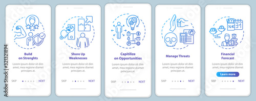 Building up strength onboarding mobile app page screen with concepts. Money growth. Management walkthrough 5 steps graphic instructions. UI vector template with RGB color illustrations