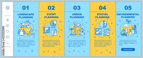 Landscape planning onboarding vector template. Engineering and architecture. International regions. Responsive mobile website with icons. Webpage walkthrough step screens. RGB color concept