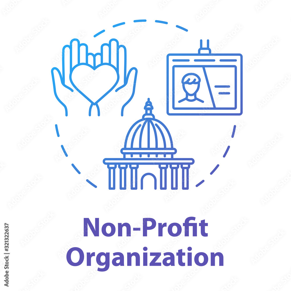 Non-profit organization concept icon. Volunteering and goodwill. Social care center. Charity services idea thin line illustration. Vector isolated outline RGB color drawing. Editable stroke