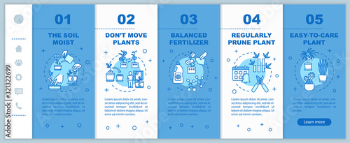 Indoor plants care onboarding vector template. Unpretentious flowers. Home gardening tips. Responsive mobile website with icons. Webpage walkthrough step screens. RGB color concept