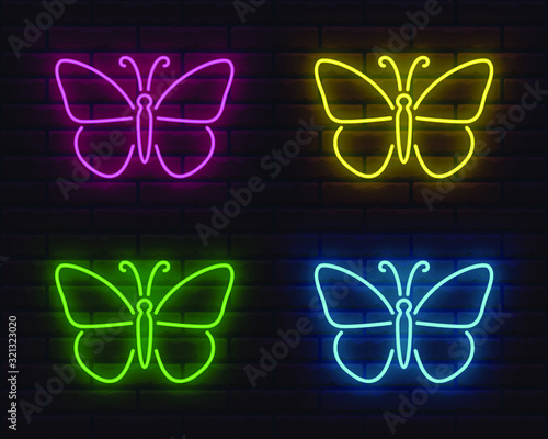 decorative colorful neon butterfly set