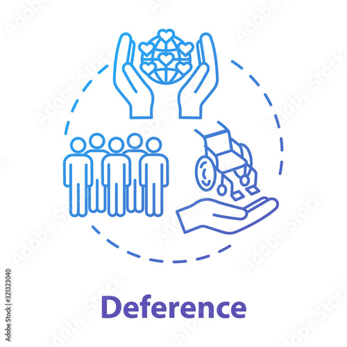 Deference concept icon. Multi-cultural integrity. Inclusive environment. Social respect. Universal respect idea thin line illustration. Vector isolated outline RGB color drawing. Editable stroke