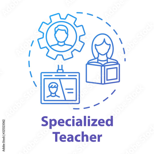 Specialized teacher concept icon. Professional tutor. Learning support and counseling. Inclusive education idea thin line illustration. Vector isolated outline RGB color drawing. Editable stroke