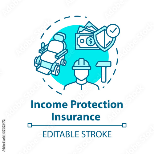 Income protection insurance concept icon. Open deposit. Work accident coverage. Guarantee fund. Policyholder idea thin line illustration. Vector isolated outline RGB color drawing. Editable stroke