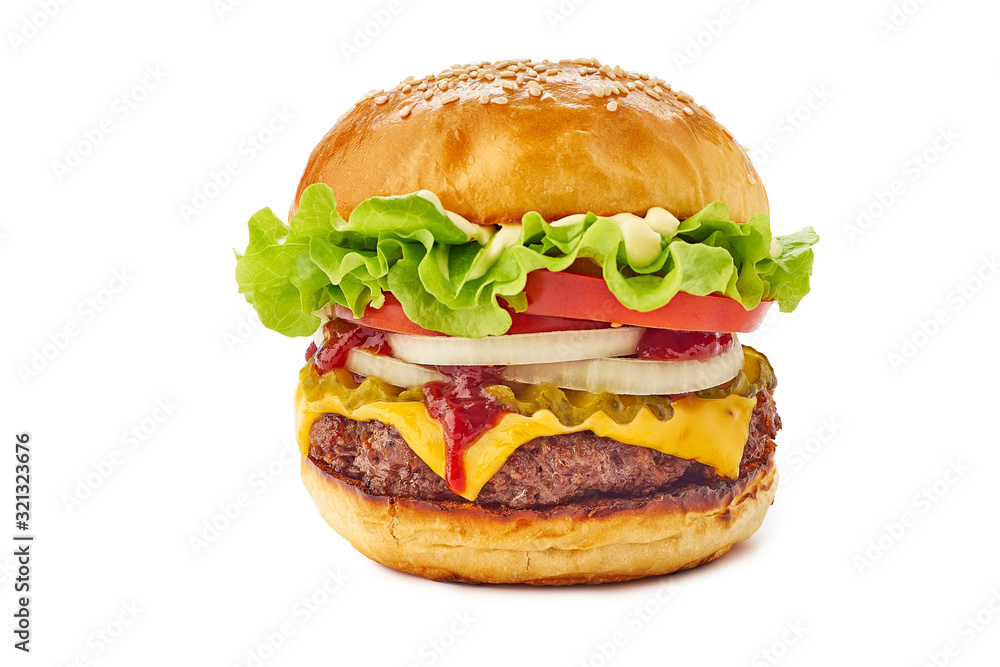 Big hamburger on white background Big hamburger on white background