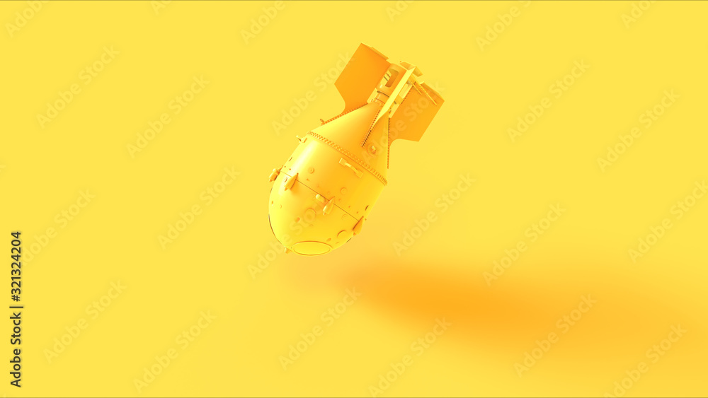 Yellow Large Atomic Bomb Neutron Bomb Thermonuclear Weapon 3d illustration 3d rendering