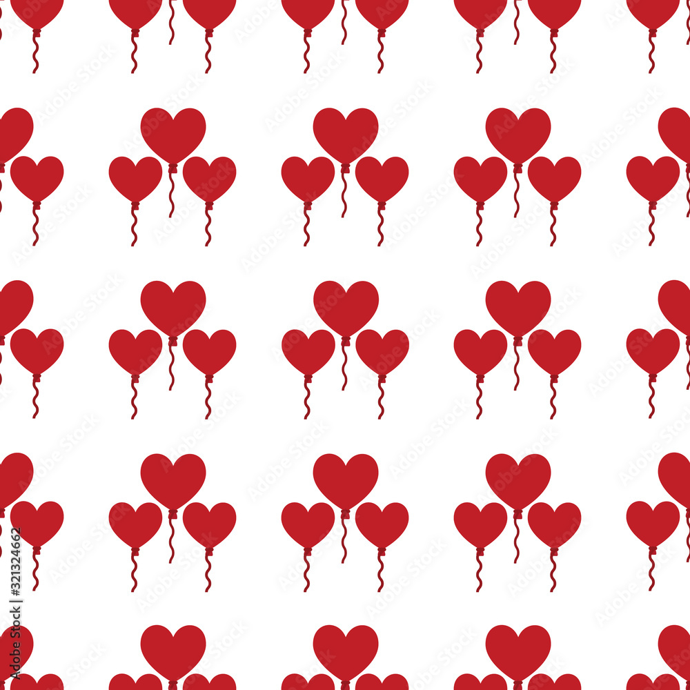 Flying heart balloons seamless pattern vector on isolated white background. Love and Valentine's Day concept design with red color. Printable eps 10 format for wallpaper, websites, backdrop. 