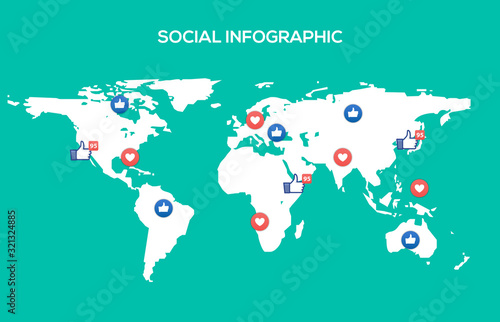 Vector social media map internet community. Business people world network
