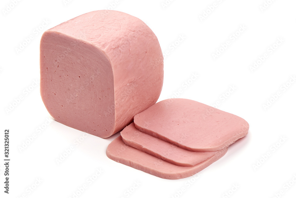 Boiled ham sausage, isolated on white background Boiled ham sausage, isolated on white background