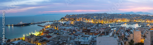 Panoramic view of Piraeus, the city port near Athens in Greece after sunset